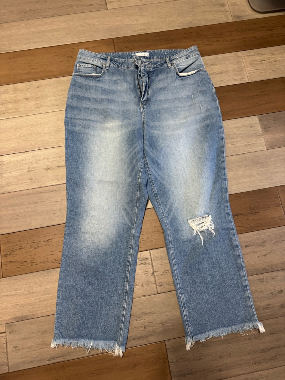 LOFT Light Blue Distressed Straight-Leg Jeans